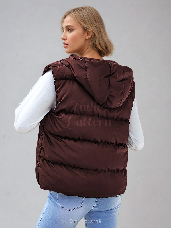 Hooded Puffer Vest PDF sewing pattern: hooded puffer gilet, back view