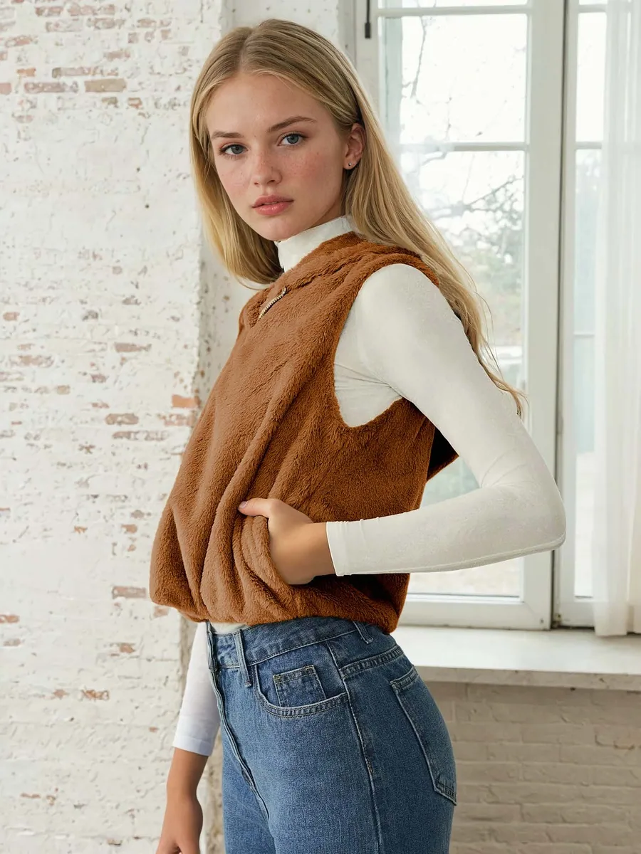 Hooded Vest PDF sewing pattern: hooded faux fur gilet, view 3 of 3