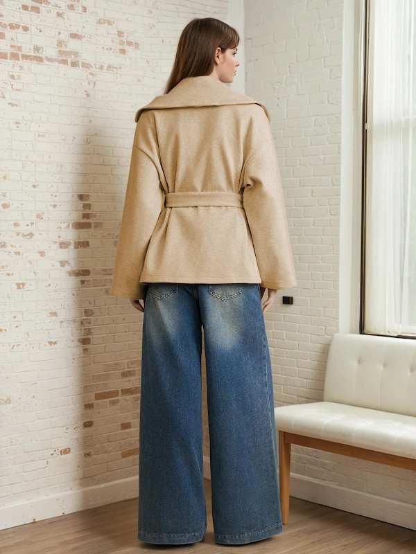 Jade Coat PDF sewing pattern: belted wrap coat, back view
