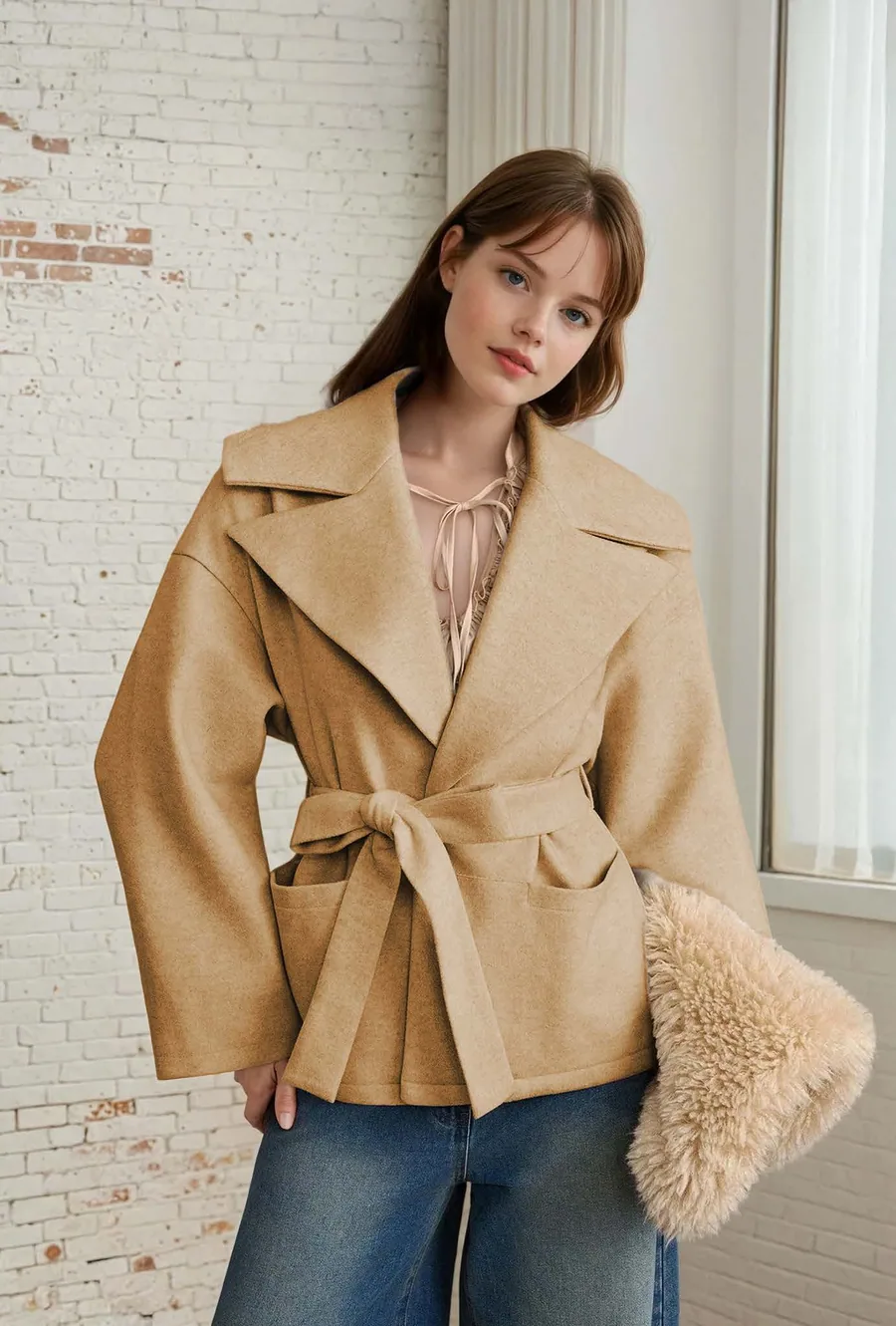 Jade Coat PDF sewing pattern: belted wrap coat, view 3 of 3