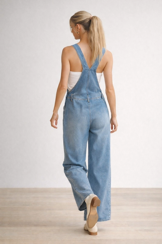 Joy Jumpsuit PDF sewing pattern: denim overalls, back view