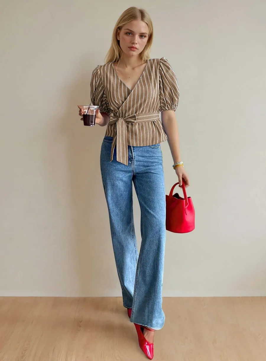Julie Blouse PDF sewing pattern: wrap-front stripe blouse, view 3 of 3