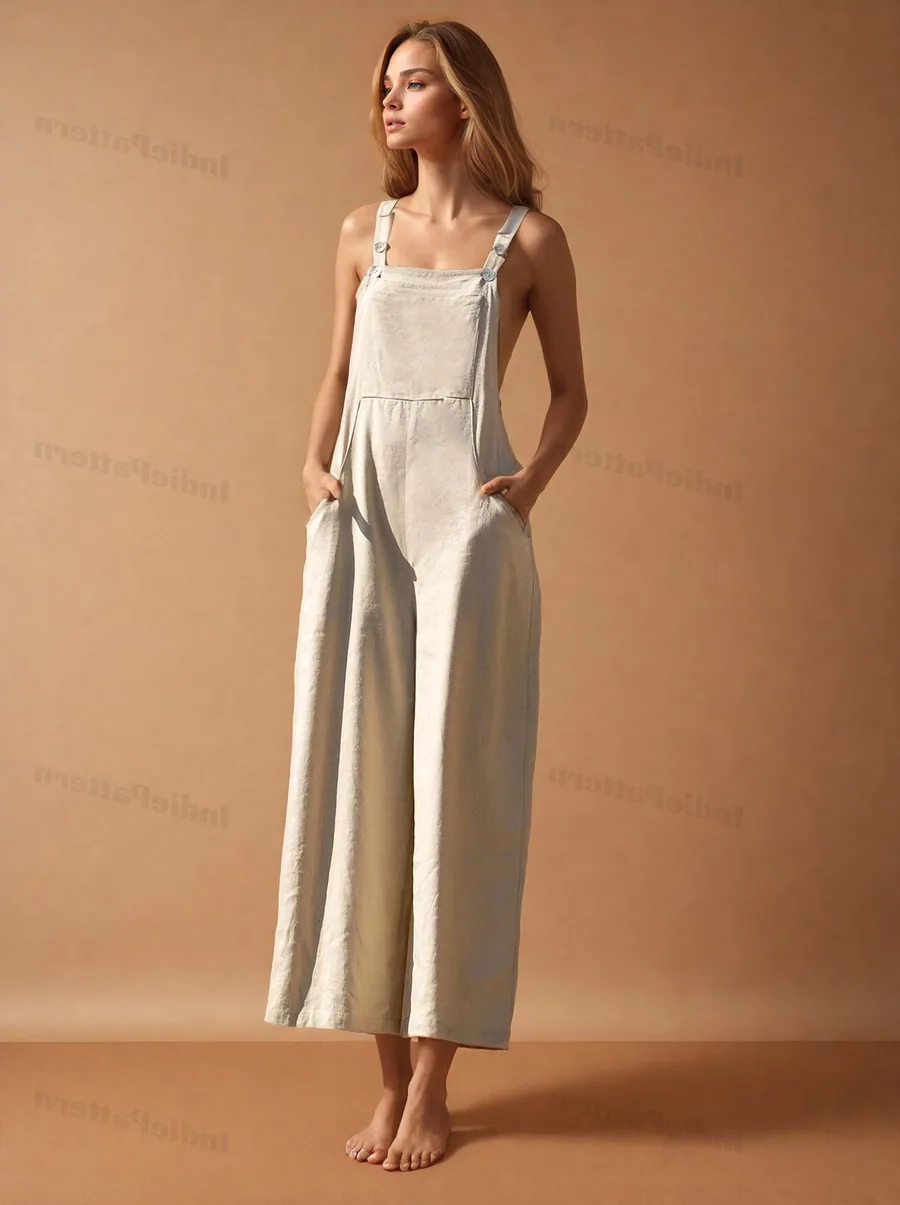 Jumpsuit PDF sewing pattern: wide-leg linen dungarees, view 3 of 3