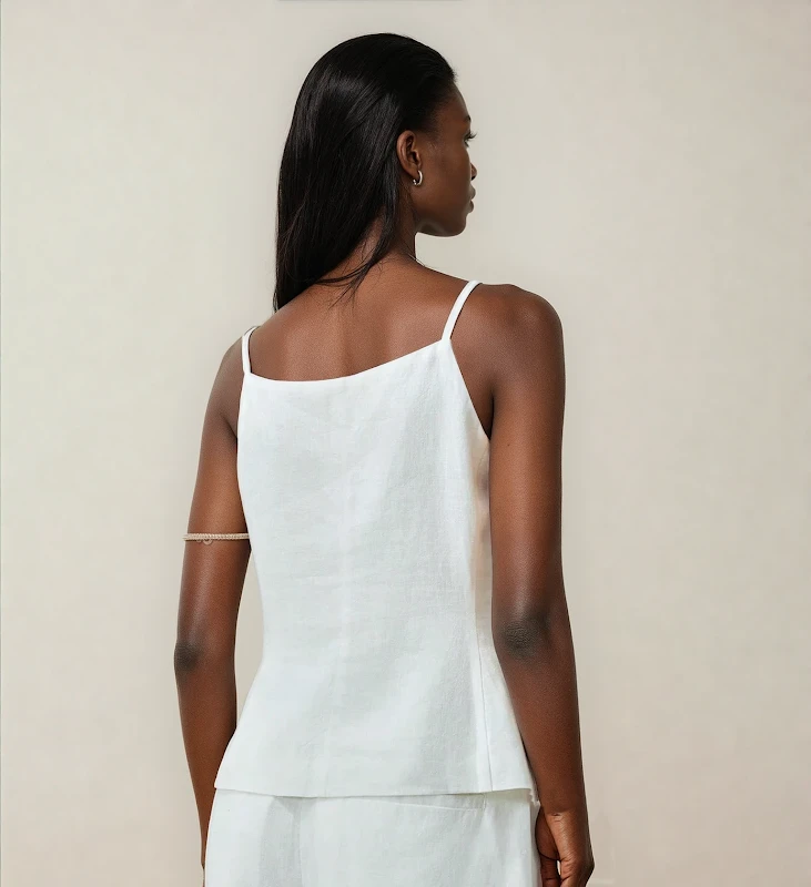 Kaia Vest PDF sewing pattern: buttoned linen cami waistcoat, back view
