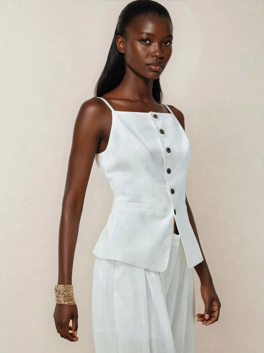 Kaia Vest PDF sewing pattern: buttoned linen cami waistcoat, view 3 of 3