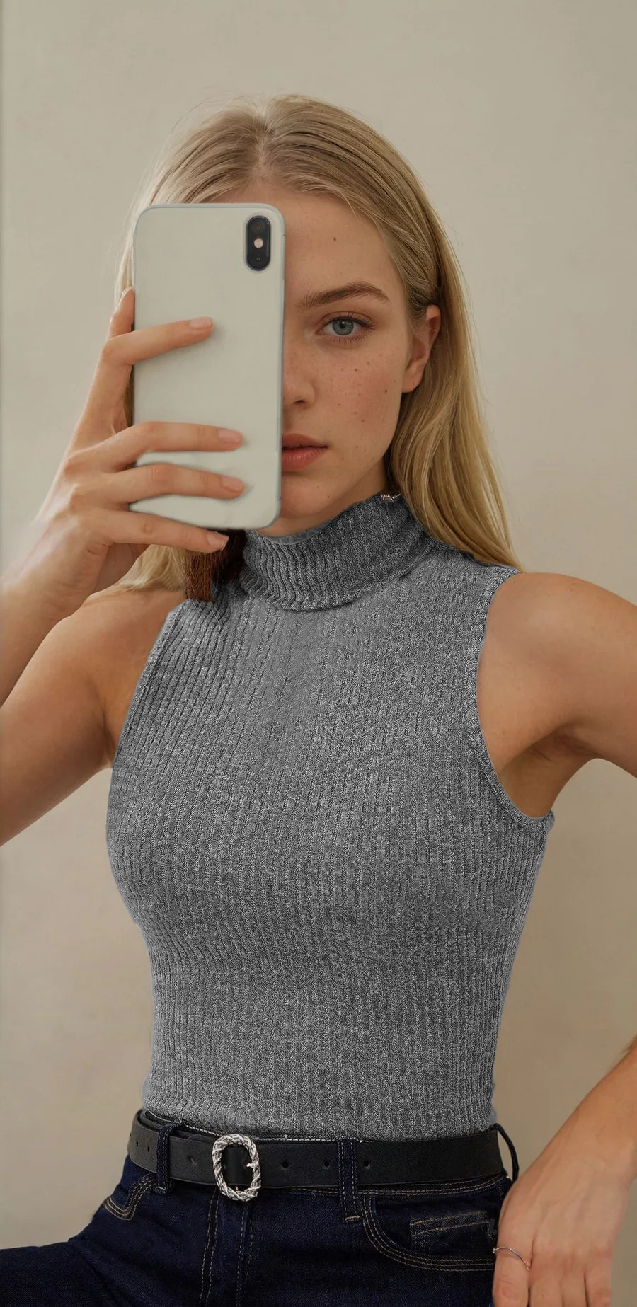 Katia Top PDF sewing pattern: sleeveless ribbed polo neck, view 3 of 3