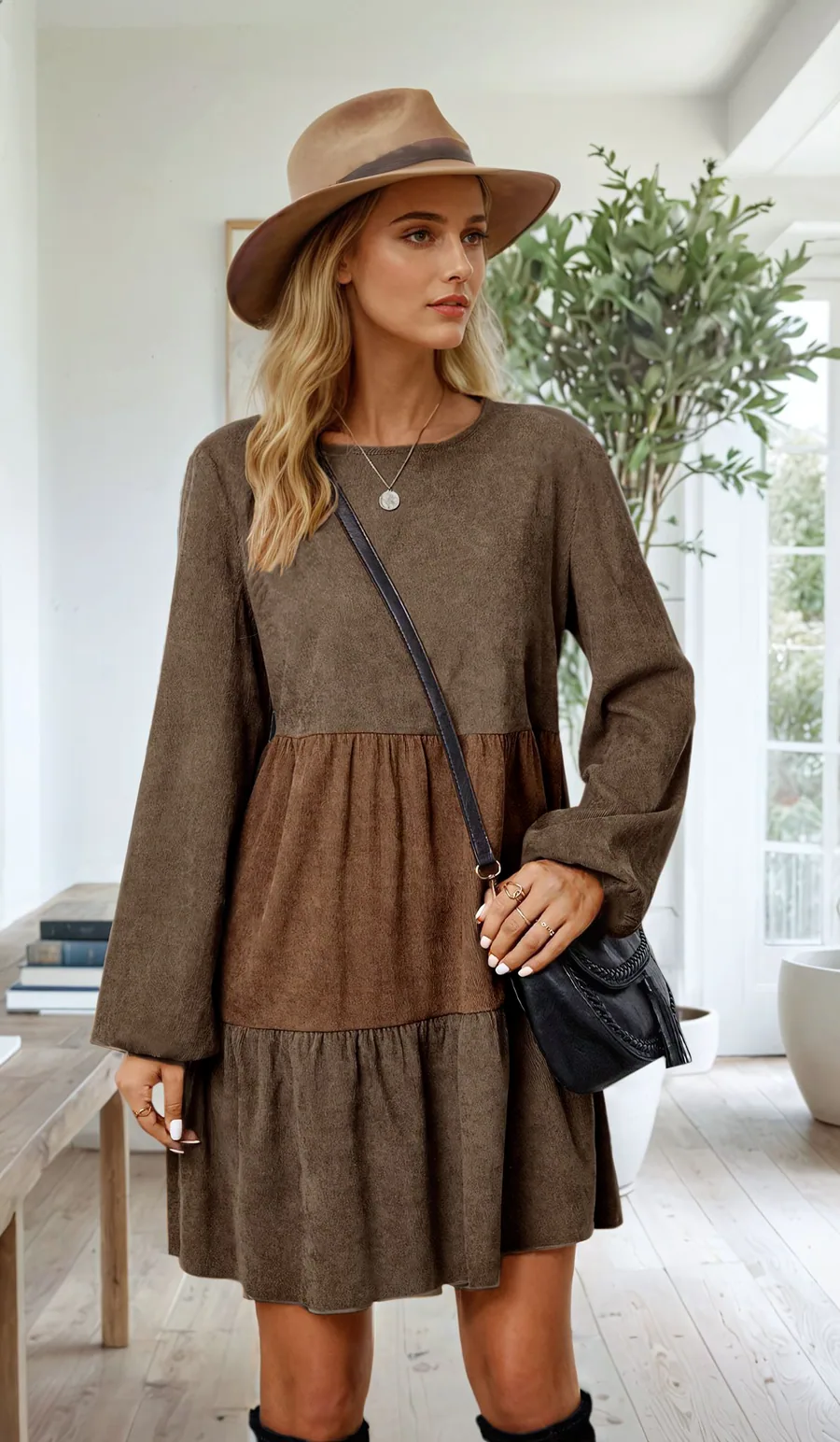 Lara Dress PDF sewing pattern: tiered corduroy smock dress, view 3 of 3