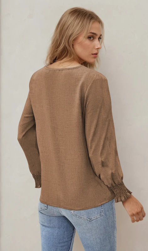 Laura Blouse PDF sewing pattern: shirred-cuff blouse, back view