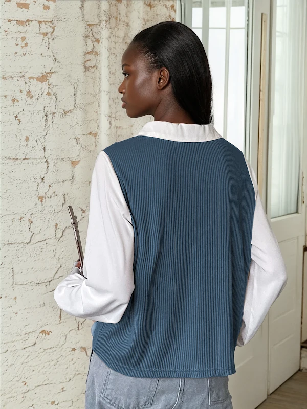 Leah Vest PDF sewing pattern: v-neck ribbed sweater vest, back view