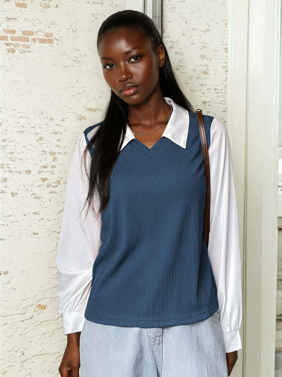Leah Vest PDF sewing pattern: v-neck ribbed sweater vest, view 3 of 3