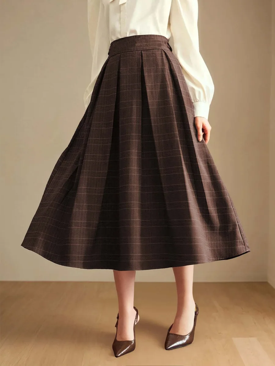 Lena Skirt PDF sewing pattern: pleated check midi skirt, view 3 of 3