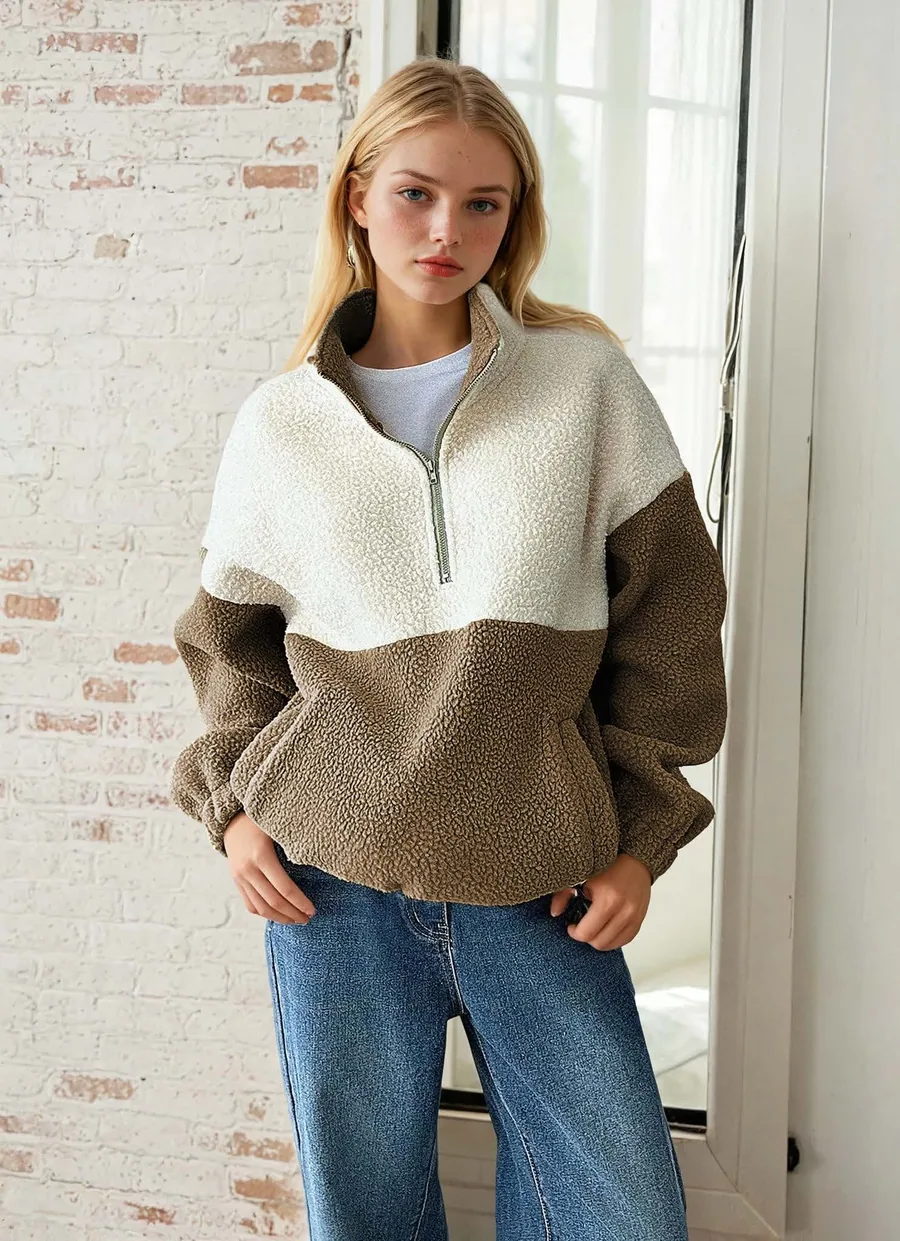 Lisa Sweatshirt PDF sewing pattern: colour-block sherpa half-zip, view 3 of 3