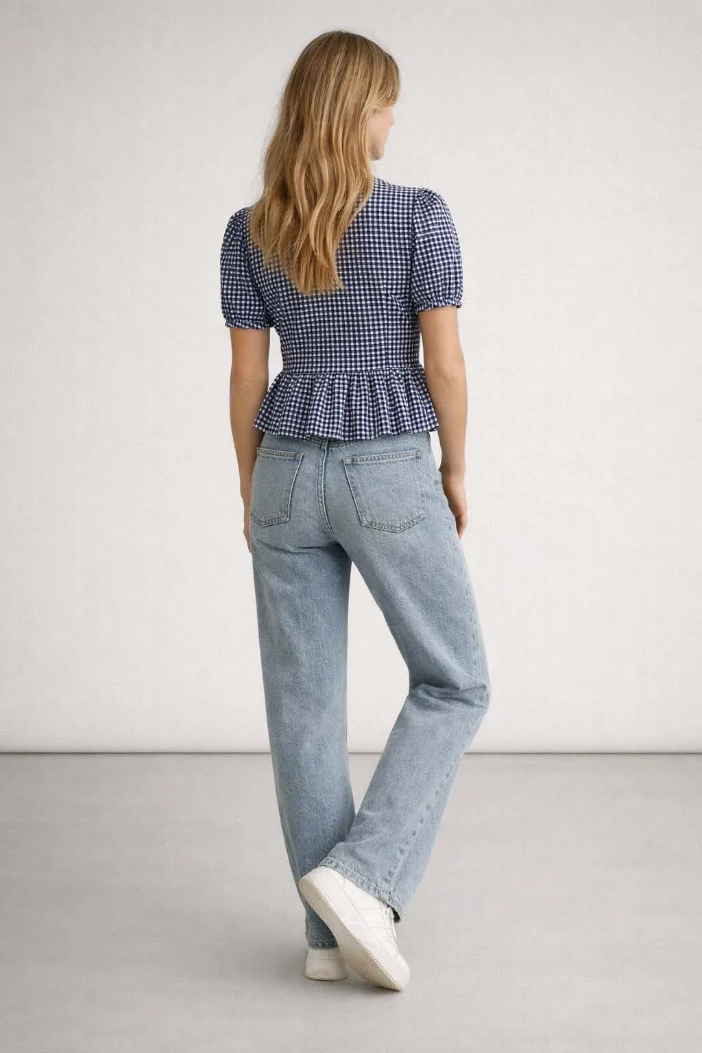 Lola Blouse PDF sewing pattern: bow-tie gingham blouse, back view