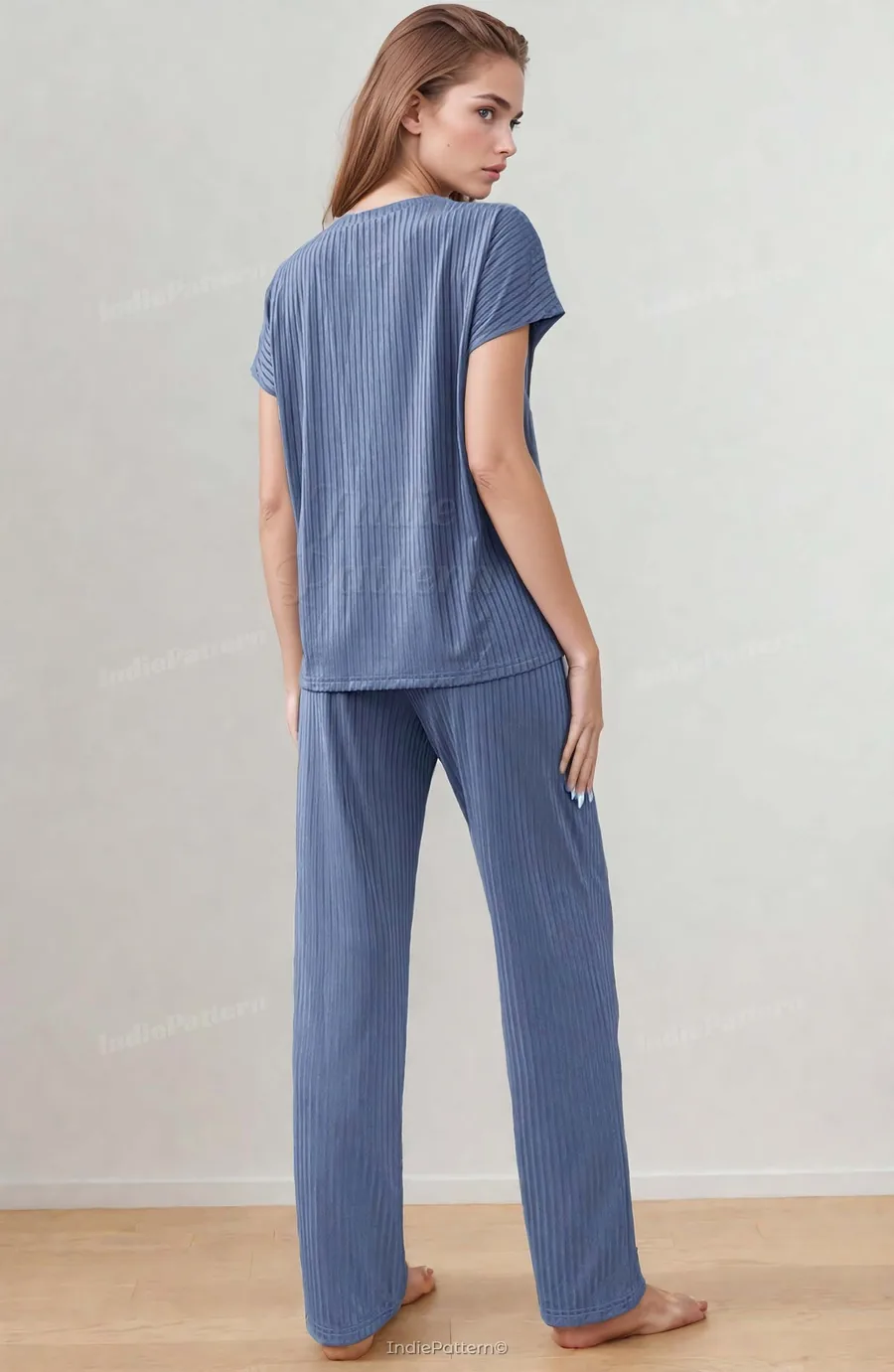Long PJ Set PDF sewing pattern: ribbed pyjama set, back view