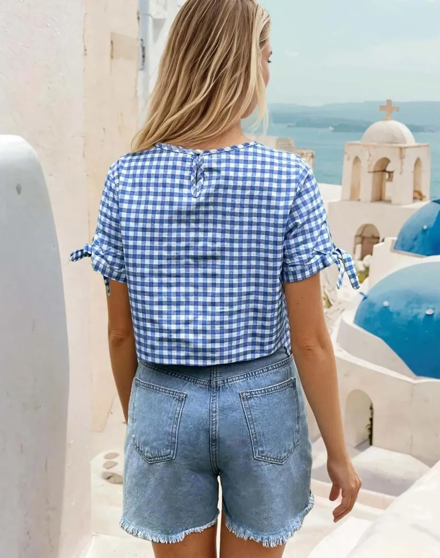 Louise Blouse PDF sewing pattern: tie-cuff gingham top, view 3 of 3