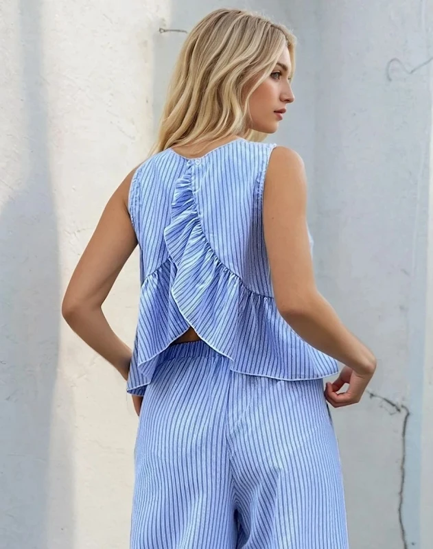 Lucy Top PDF sewing pattern: flounce hem stripe top, back view