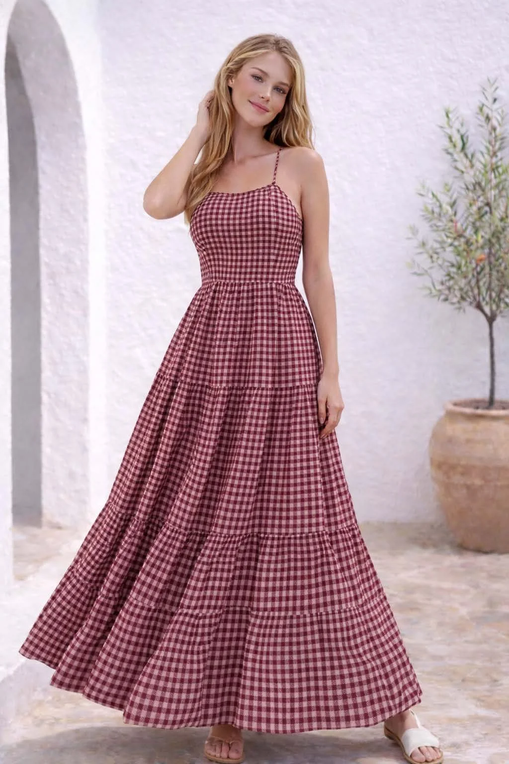 Maxi Dress PDF sewing pattern: laced-back tiered maxi, back view