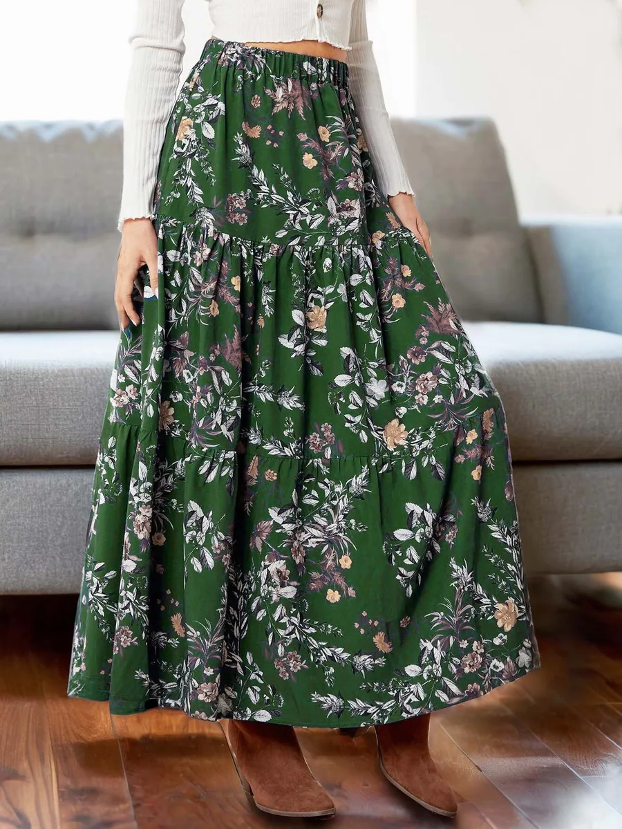 Maxi Skirt PDF sewing pattern: tiered floral maxi skirt, view 3 of 3