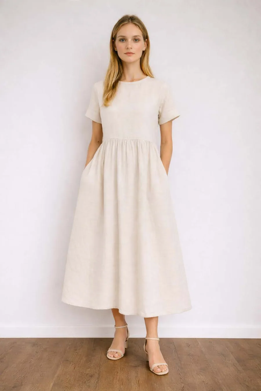 Maya Dress PDF sewing pattern: gathered linen midi dress, view 3 of 3