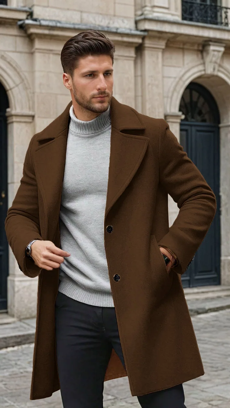 Men Coat PDF sewing pattern: single-breasted wool overcoat, view 3 of 3