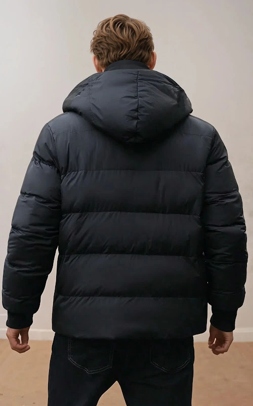 Men Puffer Jacket PDF sewing pattern: hooded puffer jacket, back view