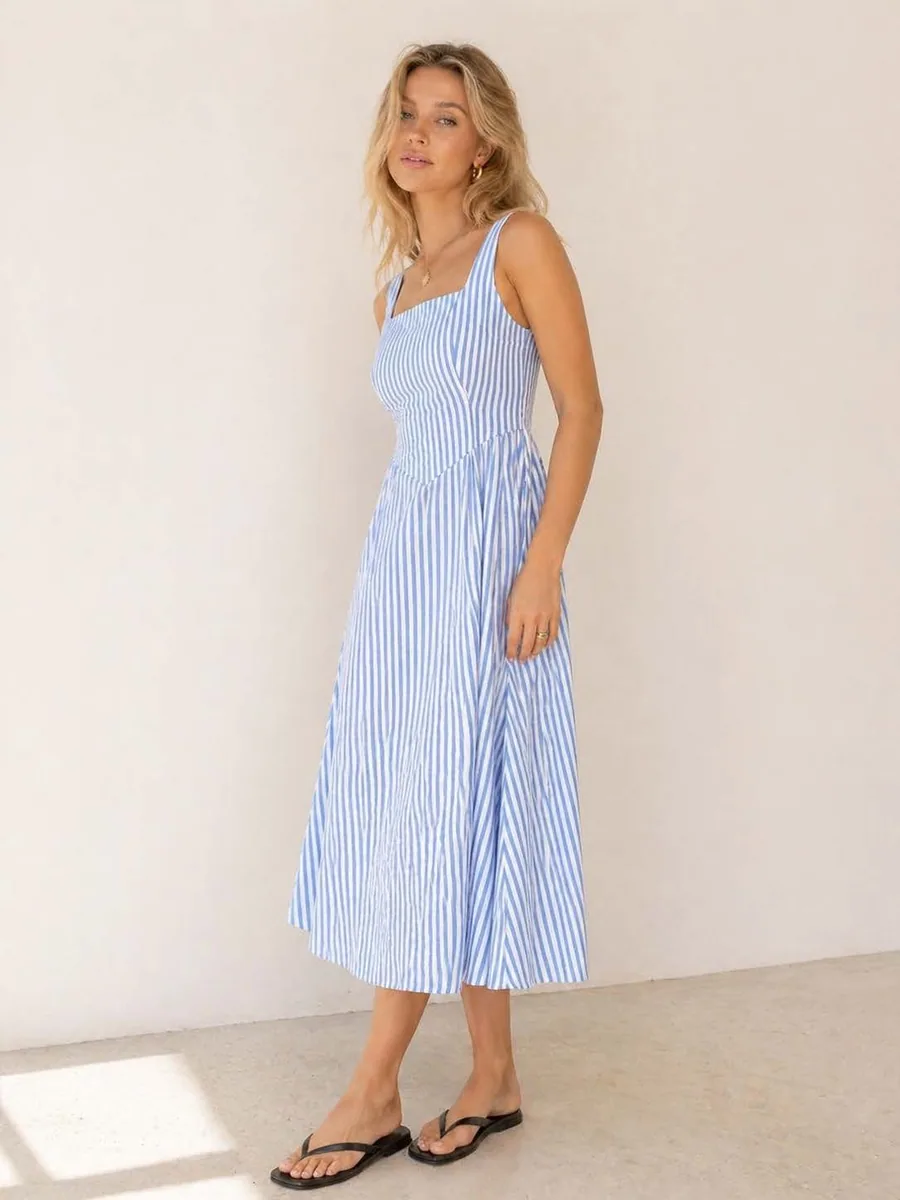 Mia Dress PDF sewing pattern: square neck stripe midi, view 3 of 3