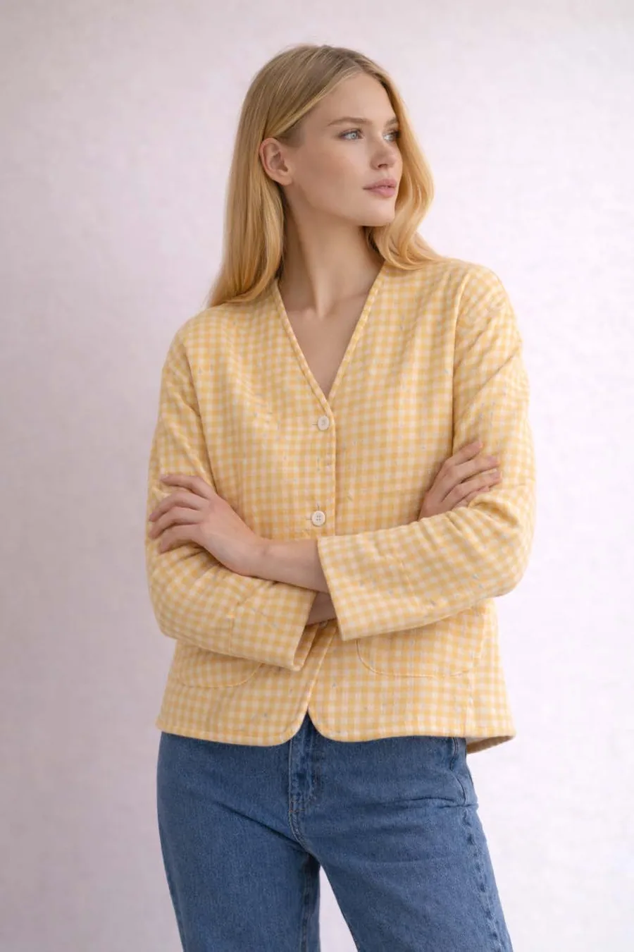 Mia Jacket PDF sewing pattern: v-neck quilted jacket, view 3 of 3