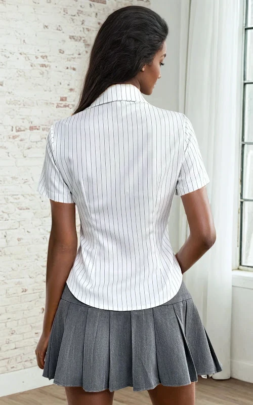 Mila Shirt PDF sewing pattern: short sleeve fitted shirt, back view