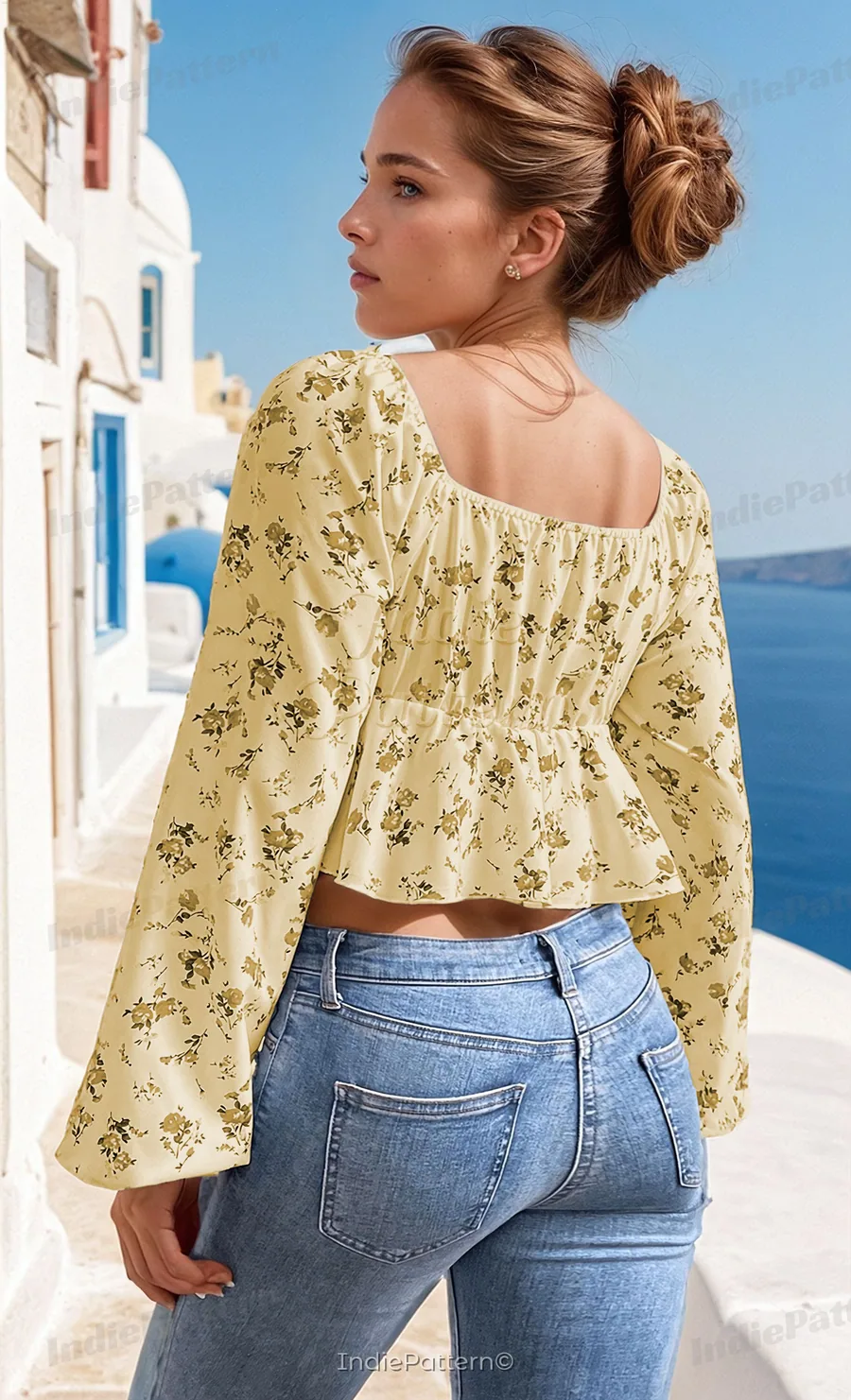 Milkmaid Blouse PDF sewing pattern: long-sleeved milkmaid blouse, back view
