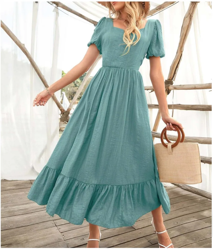 Milkmaid Dress PDF sewing pattern: flounced milkmaid midi, view 3 of 3