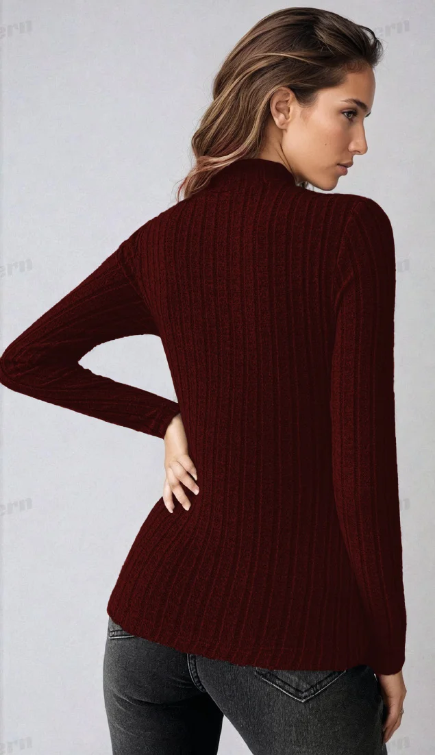 Mock Neck Top PDF sewing pattern: ribbed mock neck top, back view