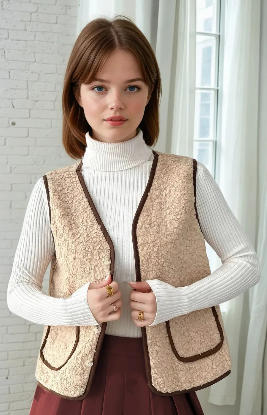 Niki Vest PDF sewing pattern: bound edge sherpa gilet, view 3 of 3