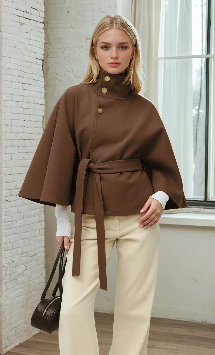 Nina Cape PDF sewing pattern: buttoned collar wool cape, view 3 of 3