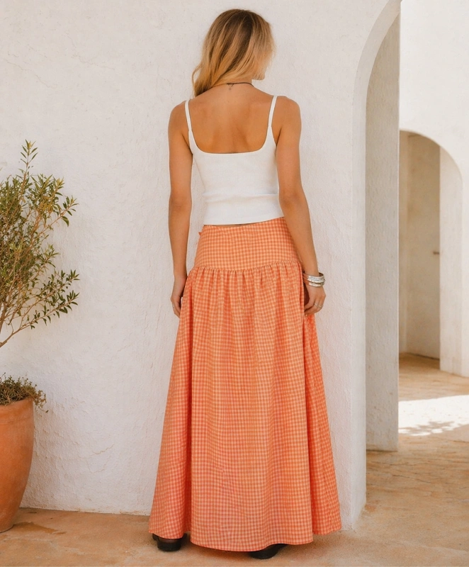 Nina Skirt PDF sewing pattern: gathered maxi skirt, back view