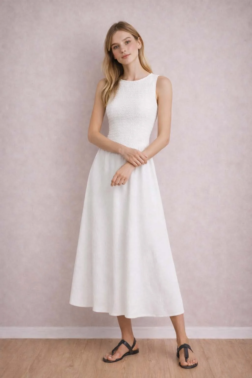 Nora Dress PDF sewing pattern: shirred bodice knit midi, back view