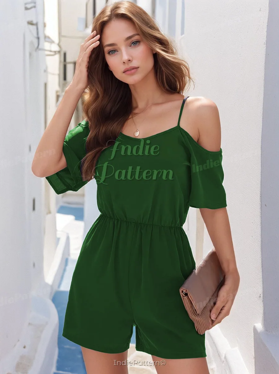 Off Shoulder Romper PDF sewing pattern: cold-shoulder romper, view 3 of 3