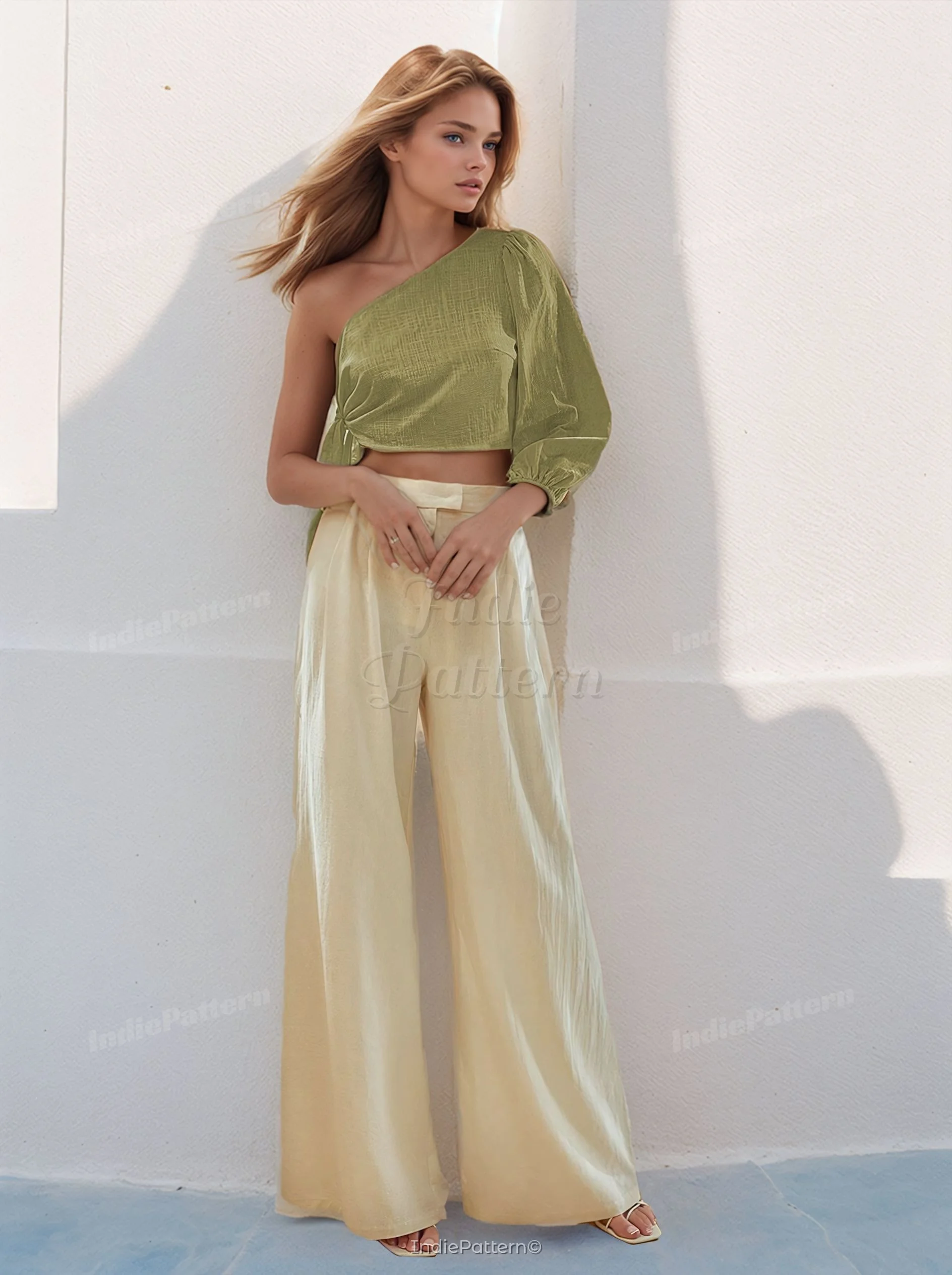 One Shoulder Top PDF sewing pattern: asymmetric cropped top, back view