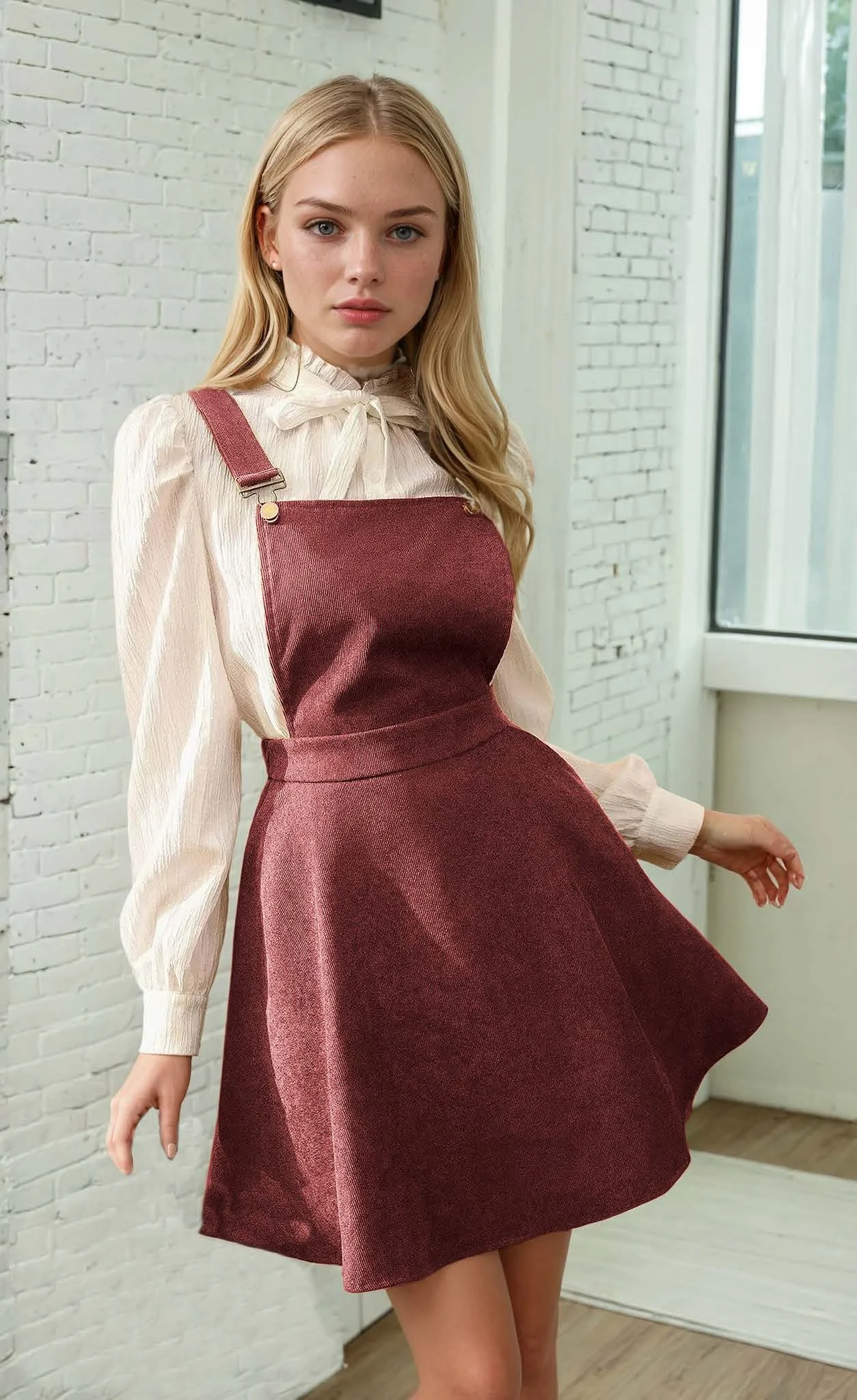 Overall Dress PDF sewing pattern: corduroy pinafore skirt, back view
