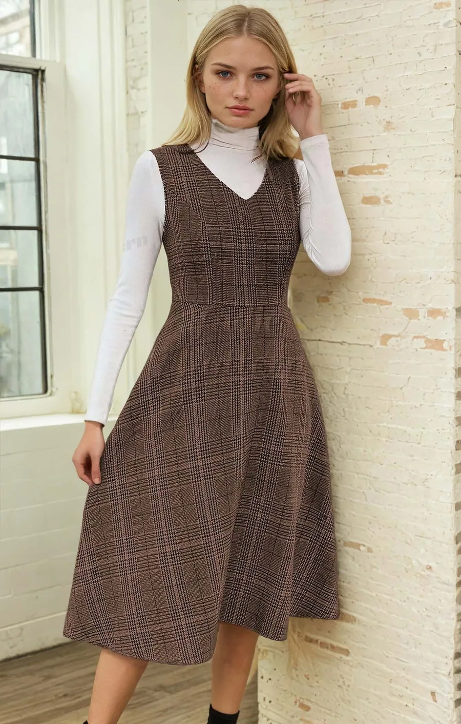 Overall Dress PDF sewing pattern: plaid pinafore midi, view 3 of 3
