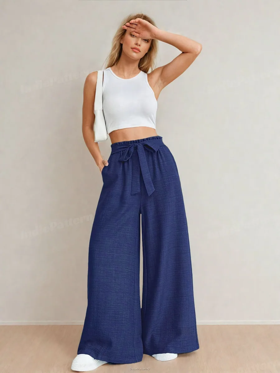 Palazzo Trousers PDF sewing pattern: frilled waist palazzo trousers, view 3 of 3