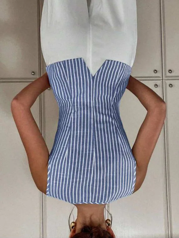 Paris Vest PDF sewing pattern: buttoned stripe waistcoat top, view 3 of 3