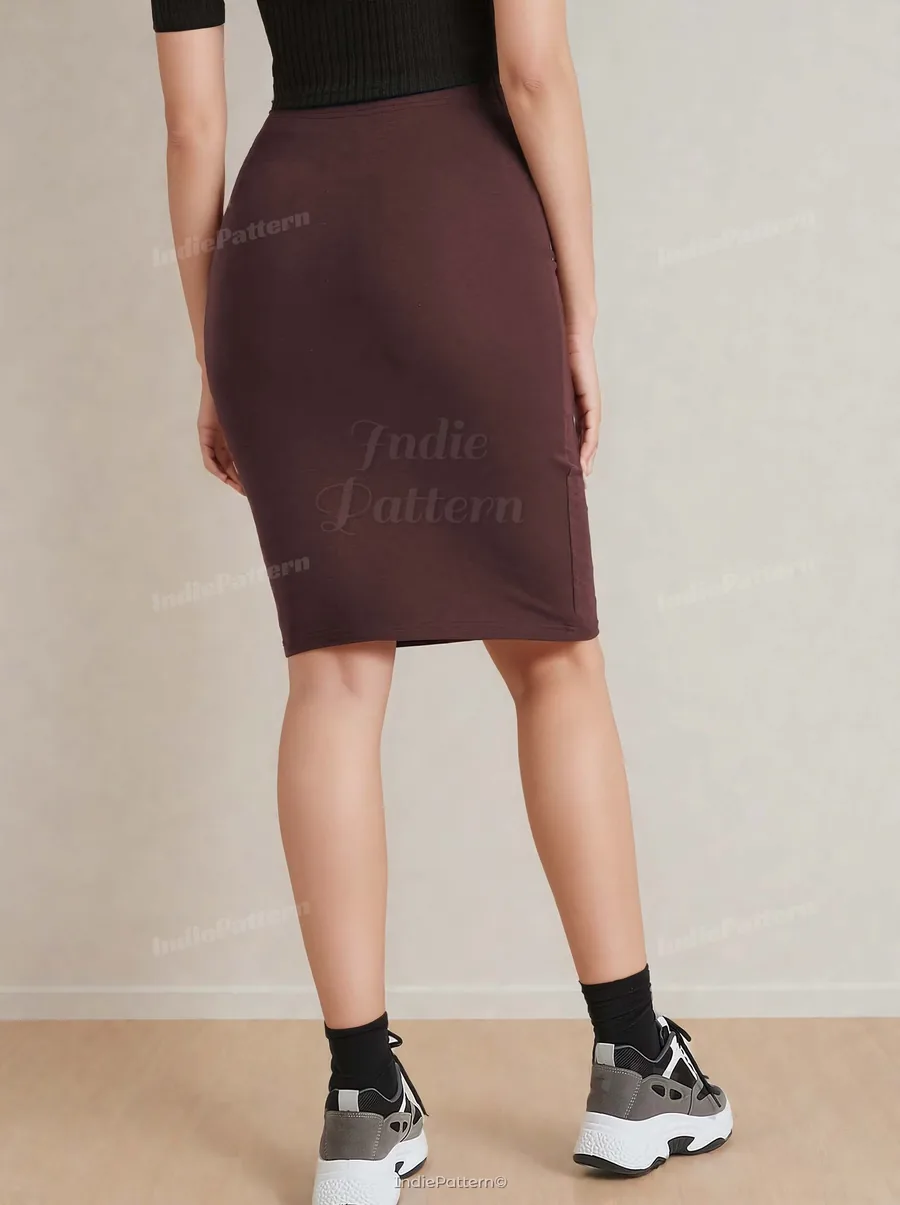 Pencil Skirt PDF sewing pattern: knit pencil skirt, back view