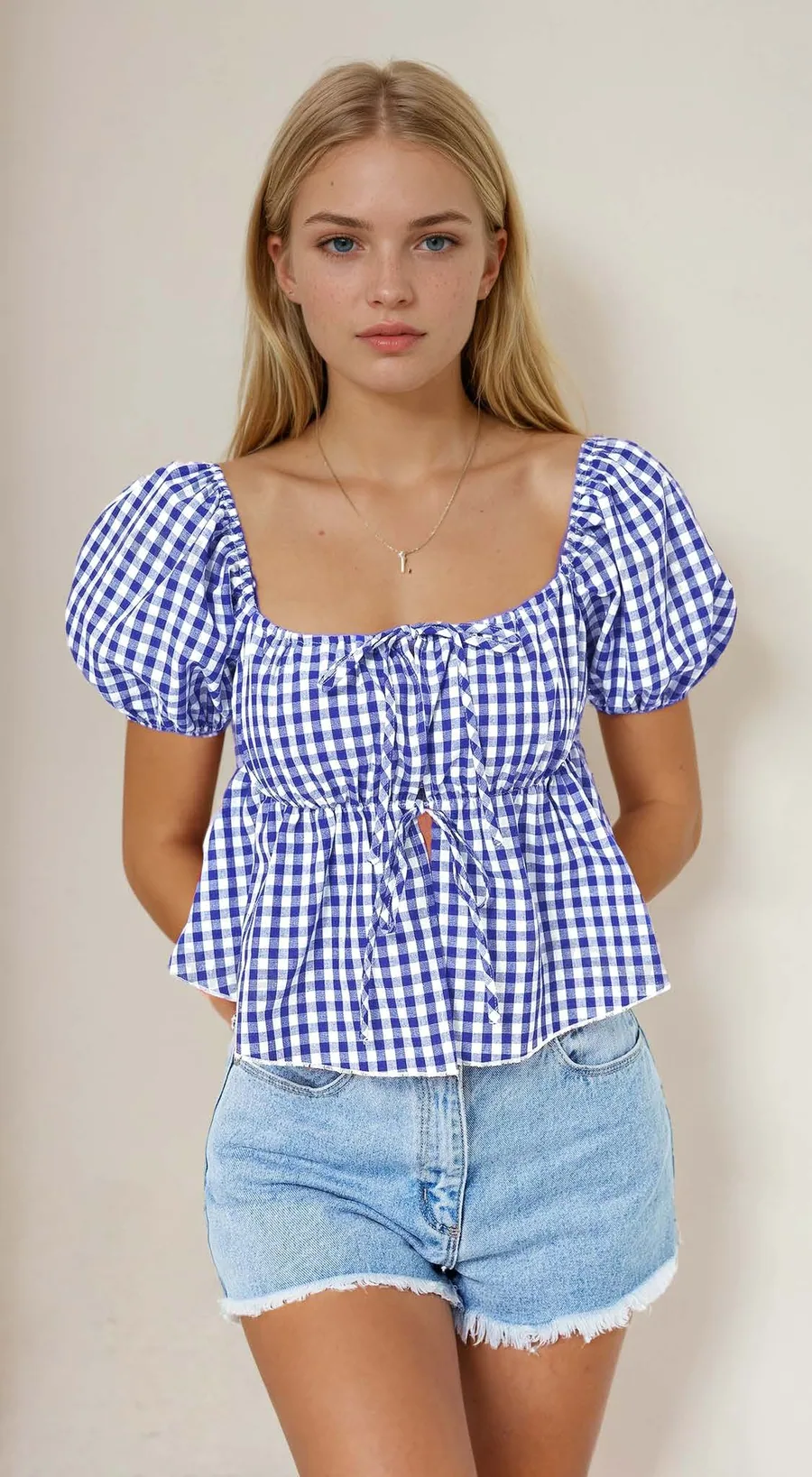 Peplum Blouse PDF sewing pattern: gingham peplum blouse, view 3 of 3