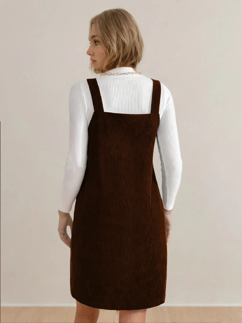 Pinafore Dress PDF sewing pattern: corduroy pinafore mini, back view