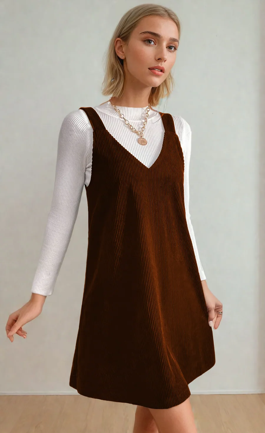 Pinafore Dress PDF sewing pattern: corduroy pinafore mini, view 3 of 3