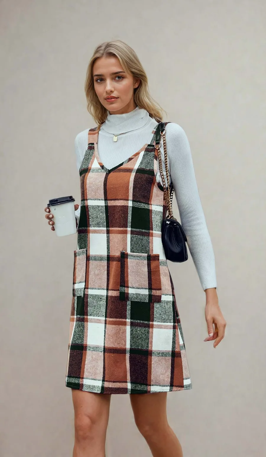 Pinafore Dress PDF sewing pattern: plaid pinafore dress, view 3 of 3