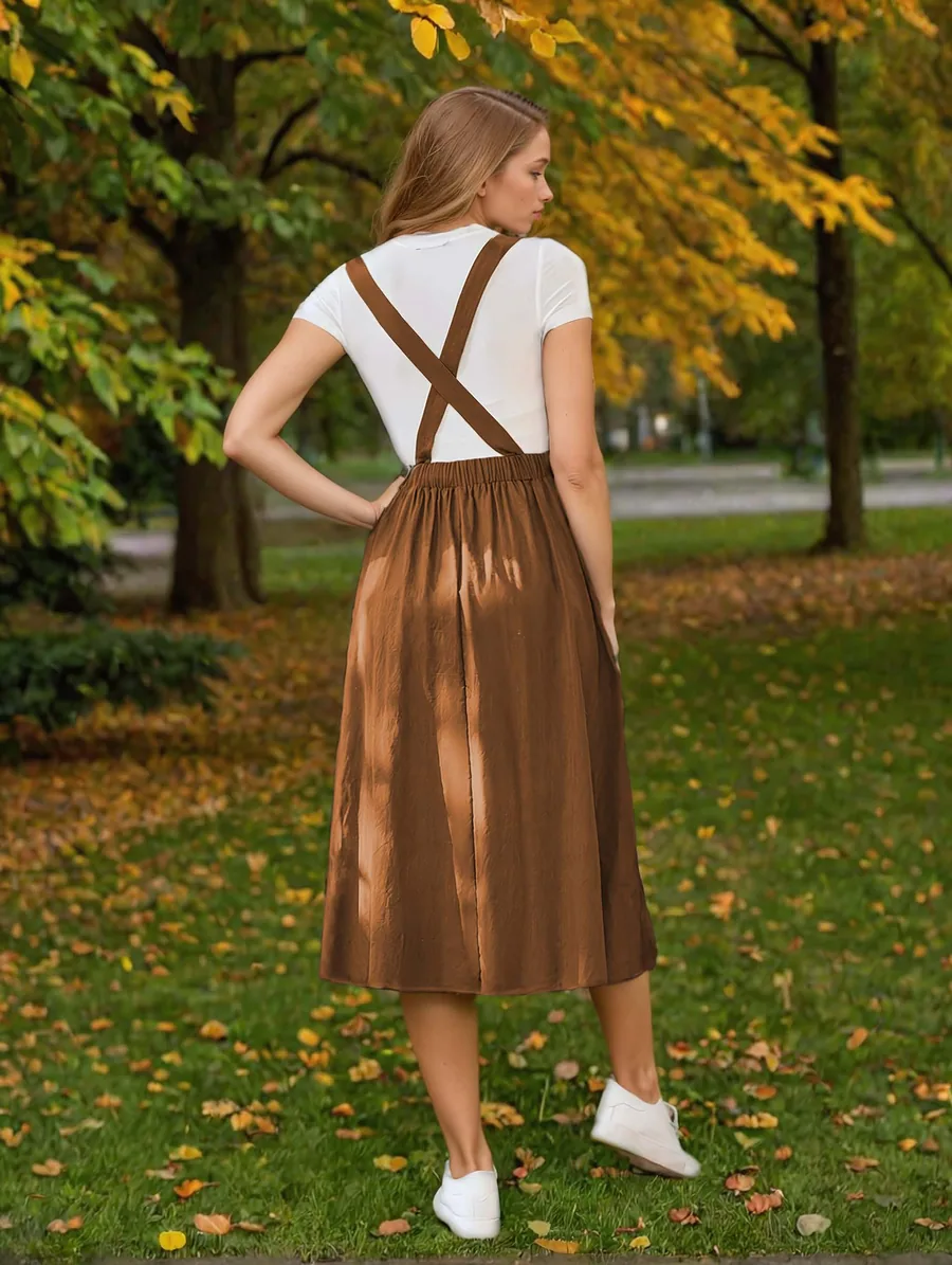 Pinafore Skirt PDF sewing pattern: one-strap pinafore skirt, back view