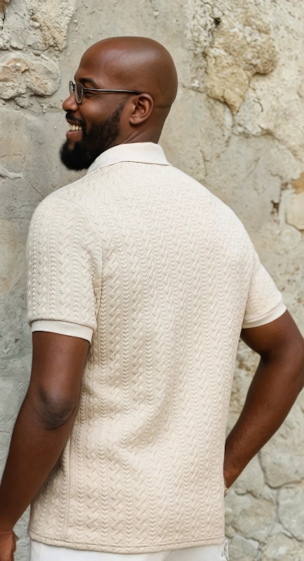 Polo Shirt PDF sewing pattern: textured knit polo shirt, back view