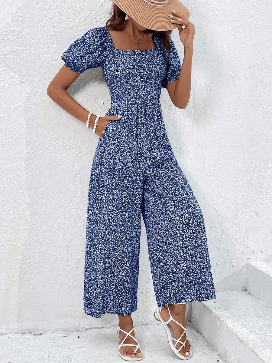Puff Sleeve Jumpsuit PDF sewing pattern: shirred wide-leg jumpsuit, view 3 of 3