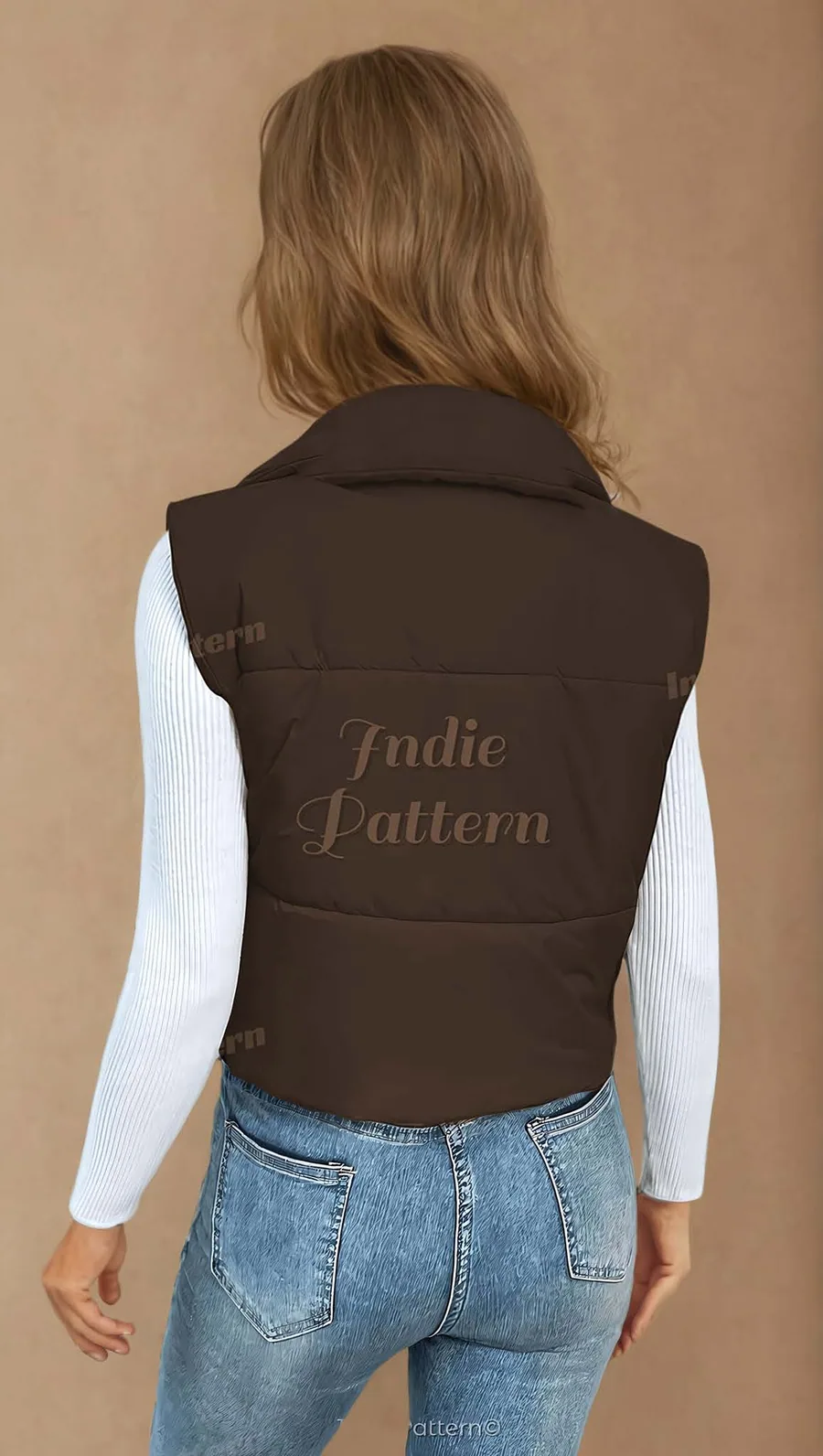 Puffer Vest PDF sewing pattern: quilted padded gilet, back view
